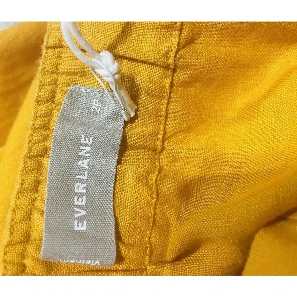 EVERLANE Petite Jumpsuit size 2 Marigold Yellow Linen Square Neck Wide Leg
